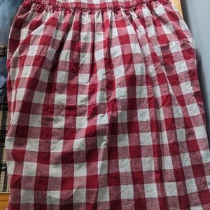 Vintage Linen Red and White Gingham Midi Skirt